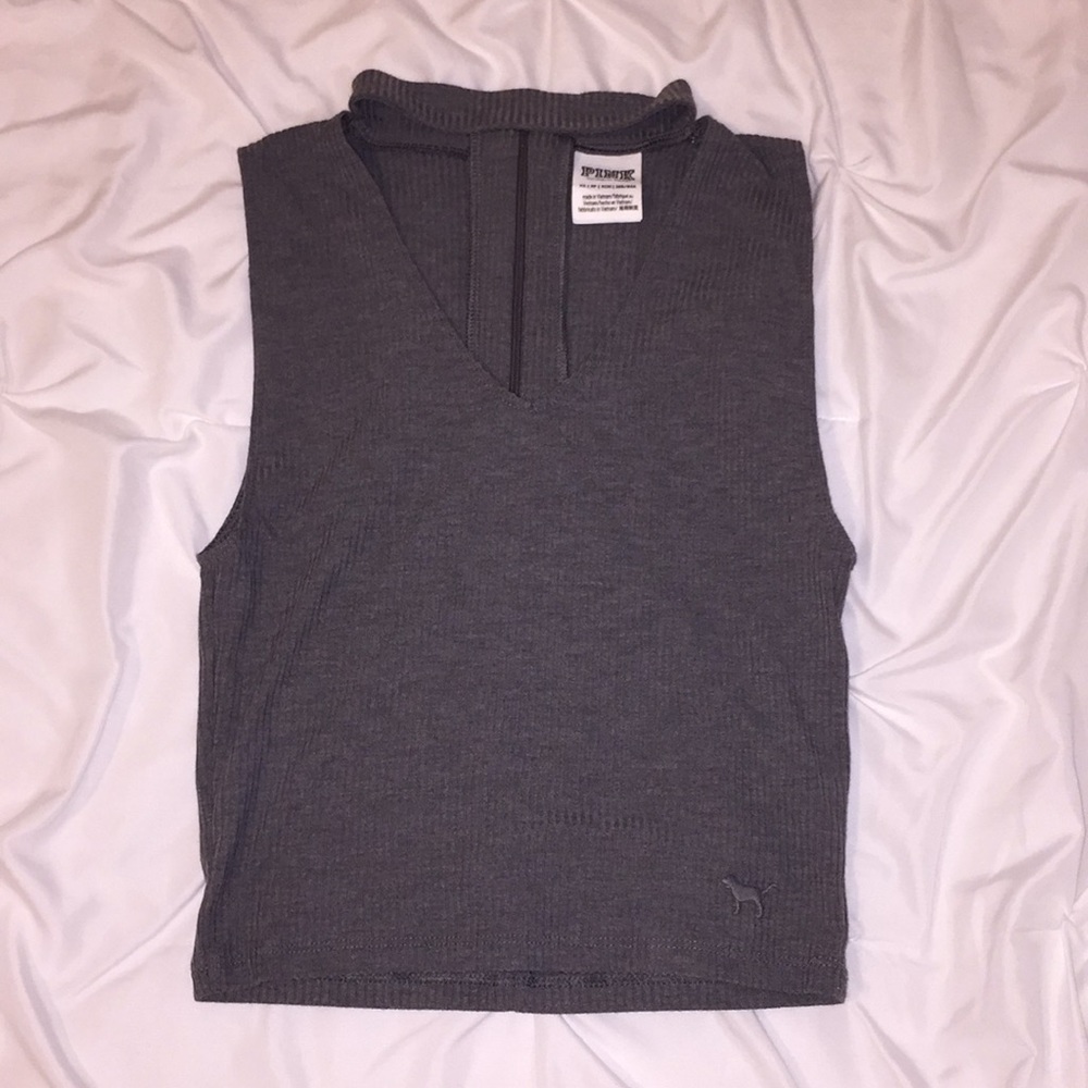 pink v cut out cropped tank